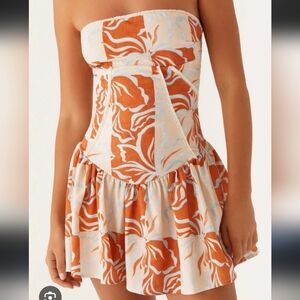Peppermayo Orange and Cream Larnie Linen Blend  Mini Dress Size 4 Nwt.